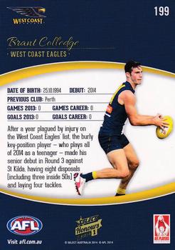 2014 Select AFL Honours Series 1 #199 Brant Colledge Back